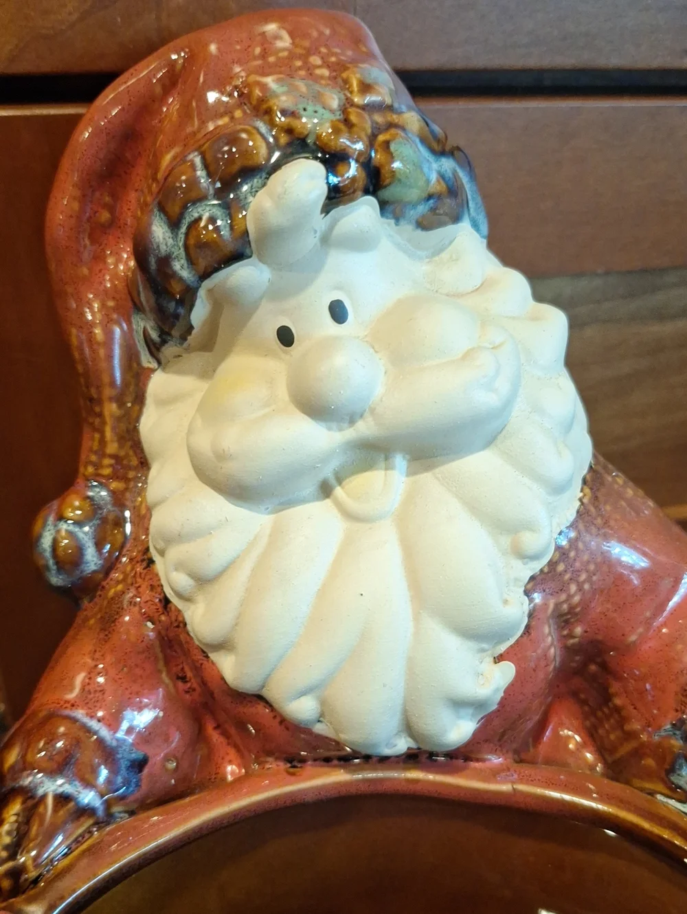 Kirklands Festive Santa Ceramic Planter in Red and Multicolor